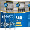 Party Bargains Disposable Cutlery set, SAPPHIRE Design, Clear Color, 360 Pieces: 180 Forks, 120 Spoons, 60 Knives