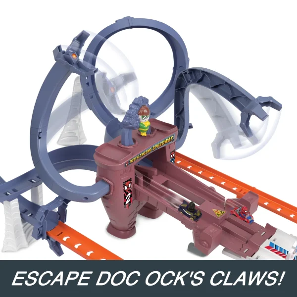 Hot Wheels Racerverse Spider-Man’S Web-Slinging Speedway Track Set With 2 Hot Wheels Racers