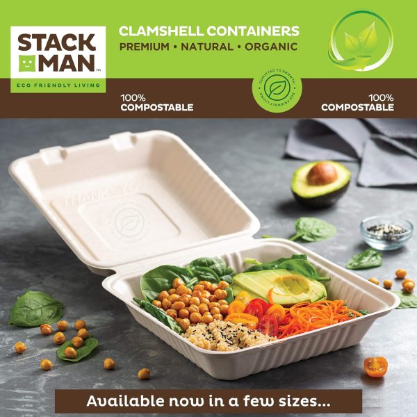 Paper Plates, 100% Compostable Heavy Duty Disposable Plate - [125-Pack] - {PFAS-Free} - {BPI Certified} - [9 Inch] Eco-Friendly, Biodegradable Bagasse Natural Brown 9" Dinner Plates - By Stack Man