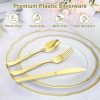 200 Count Heavy Duty Gold Plastic Silverware, 100 Forks, 50 Spoons, 50 Knives, BPA-Free, Heat Resistant, Disposable Gold Plastic Utensils Set, Gold Plastic Cutlery Set, Plasticware Bulk