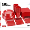 350 Pcs Red Plastic Disposable Tableware Set