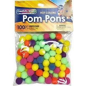 Poms Hot Colors Assorted 5in 100ct