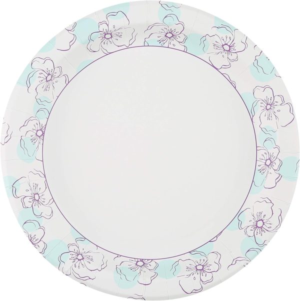 Glad Round Disposable Paper Plates 10 in, Blue Flower|Soak Proof, Cut Proof, Microwave Safe Heavy Duty Paper Plates For Parties|50 Count Bulk Paper Plates 10 Inch