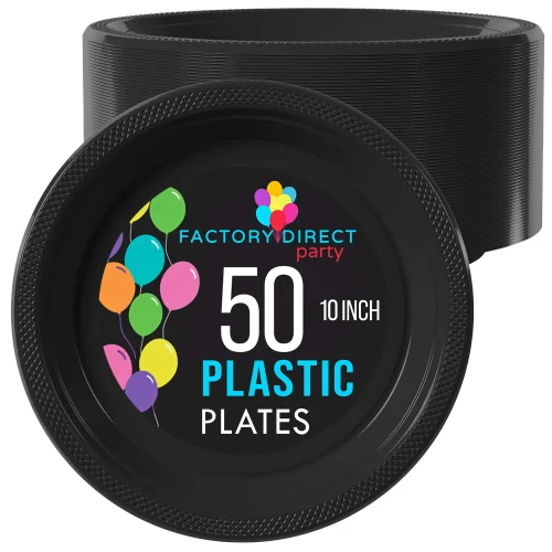 10 In. Black Plastic Plates | 50 Count