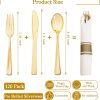 Supernal 60 Pack Pre Rolled Napkins with Gold Plastic Silverware, Premium Disposable Gold Wrapped Cutlery Set Includes: 60 Forks 60 Knives 60 Spoons 60 Napkin for Party