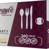 Party Bargains Disposable Cutlery set, SAPPHIRE Design, Clear Color, 360 Pieces: 180 Forks, 120 Spoons, 60 Knives