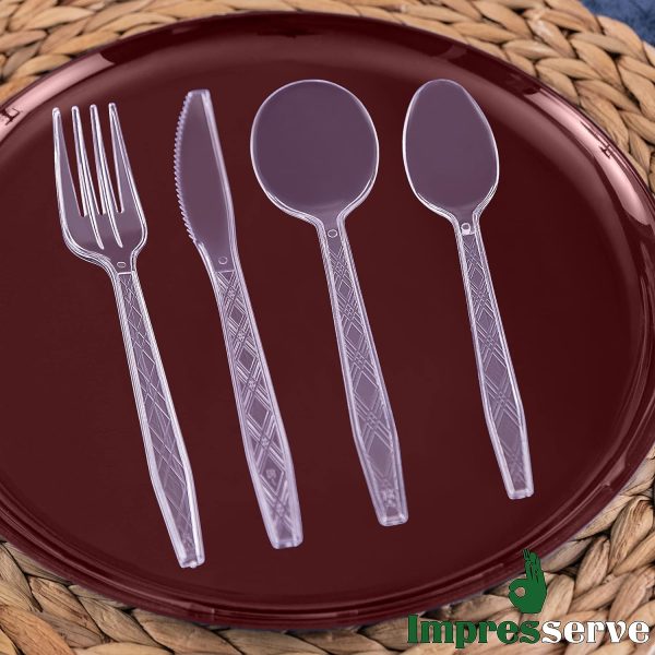 Party Bargains Disposable Cutlery set, SAPPHIRE Design, Clear Color, 360 Pieces: 180 Forks, 120 Spoons, 60 Knives