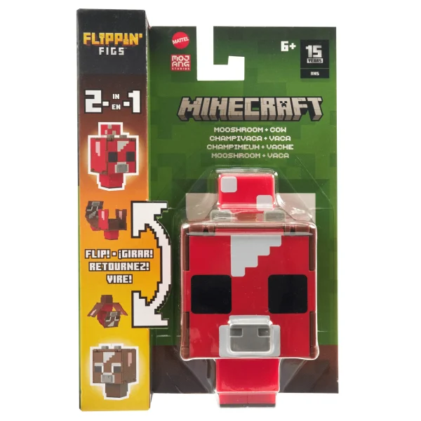 Minecraft Flippin’ Figs Figures Collection, 2-In-1 Fidget Play, 3.75-in Scale & Pixelated Design (Characters May Vary)