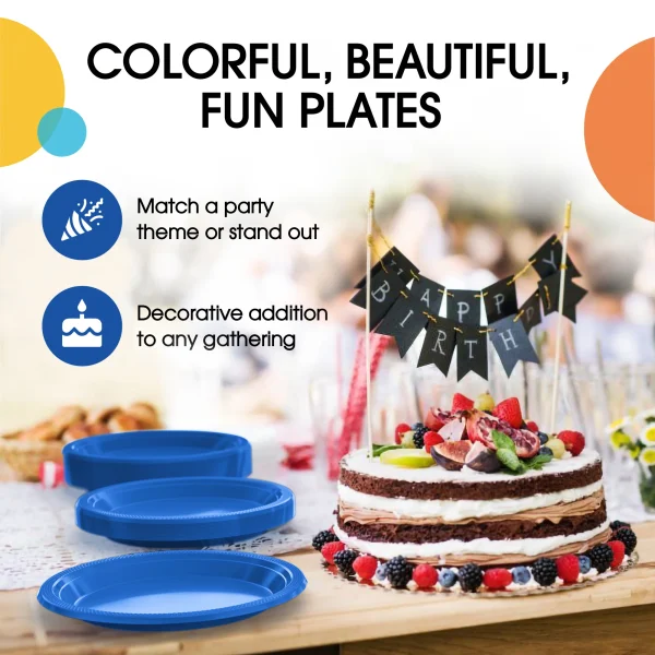 10 In. Dark Blue Plastic Plates | 50 Count