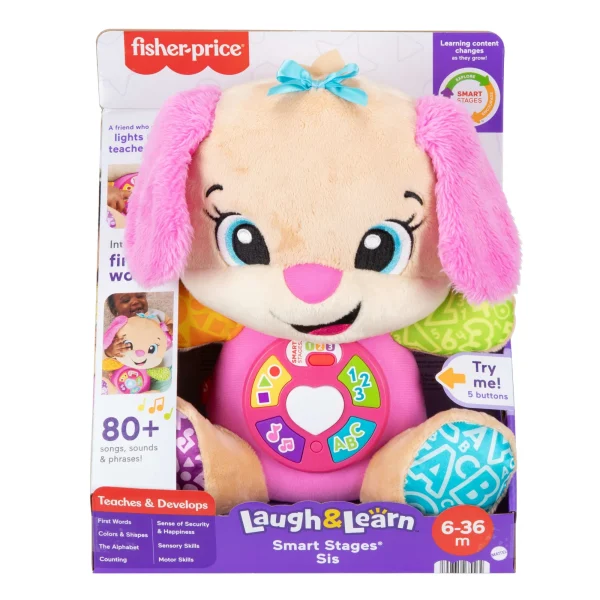 Fisher-Price Laugh & Learn Smart Stages Sis Pink Plush Baby Musical Learning Toy, Multilanguage Version