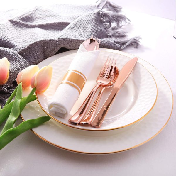 Supernal 60 Pack Pre Rolled Napkins with Gold Plastic Silverware, Premium Disposable Gold Wrapped Cutlery Set Includes: 60 Forks 60 Knives 60 Spoons 60 Napkin for Party