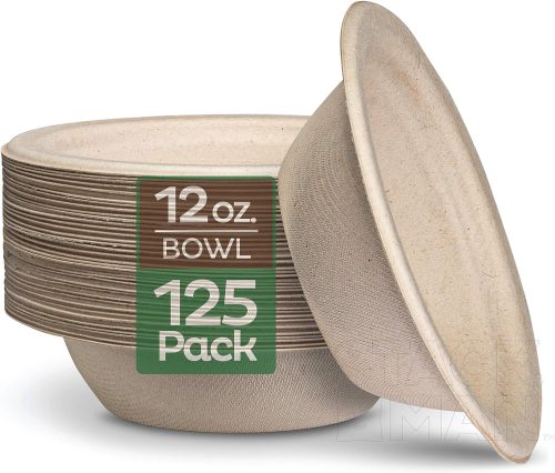 Paper Plates, 100% Compostable Heavy Duty Disposable Plate - [125-Pack] - {PFAS-Free} - {BPI Certified} - [9 Inch] Eco-Friendly, Biodegradable Bagasse Natural Brown 9" Dinner Plates - By Stack Man