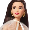 2023 Holiday Barbie Doll, Seasonal Collector Gift, Golden Gown And Black Hair
