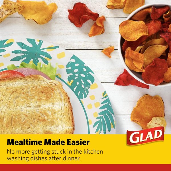 Glad Disposable Soup Bowls for Hot Food - Heavy Duty, Cut Resistant, Microwaveable Paper Bowls with Tropical Palm Leaves Design - Ideal for Party, Chili, Fruit, Salad, Ice Cream - 16 Oz, 50 Count