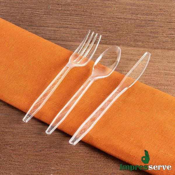 Party Bargains Disposable Cutlery set, SAPPHIRE Design, Clear Color, 360 Pieces: 180 Forks, 120 Spoons, 60 Knives