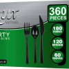 Party Bargains Disposable Cutlery set, SAPPHIRE Design, Clear Color, 360 Pieces: 180 Forks, 120 Spoons, 60 Knives