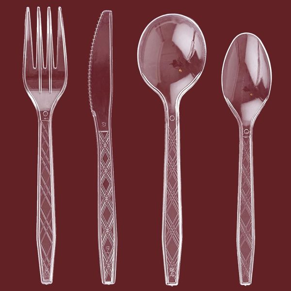 Party Bargains Disposable Cutlery set, SAPPHIRE Design, Clear Color, 360 Pieces: 180 Forks, 120 Spoons, 60 Knives