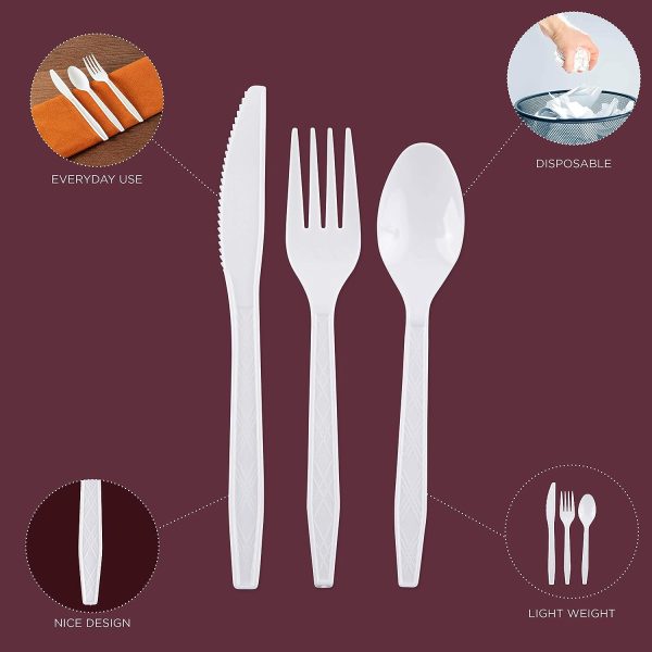 Party Bargains Disposable Cutlery set, SAPPHIRE Design, Clear Color, 360 Pieces: 180 Forks, 120 Spoons, 60 Knives