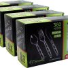 Party Bargains Disposable Cutlery set, SAPPHIRE Design, Clear Color, 360 Pieces: 180 Forks, 120 Spoons, 60 Knives