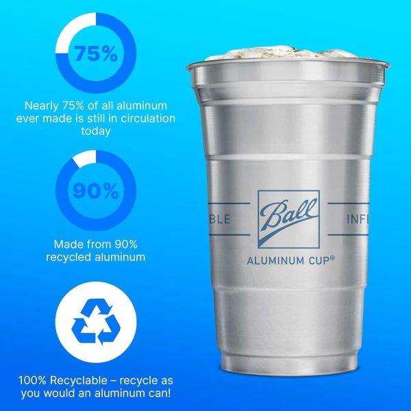 Ball Aluminum Cup Recyclable Party Cups, 20 oz. Cup, 30 Cups Per Pack