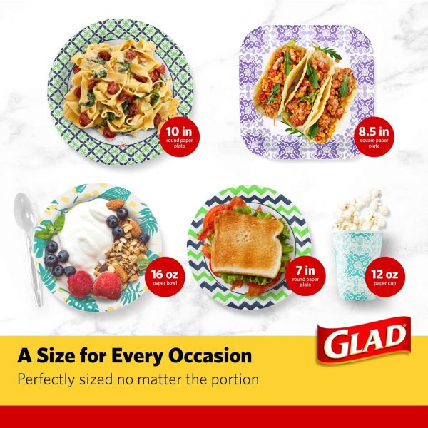Glad Disposable Soup Bowls for Hot Food - Heavy Duty, Cut Resistant, Microwaveable Paper Bowls with Tropical Palm Leaves Design - Ideal for Party, Chili, Fruit, Salad, Ice Cream - 16 Oz, 50 Count