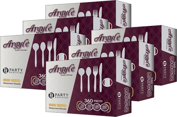 Party Bargains Disposable Cutlery set, SAPPHIRE Design, Clear Color, 360 Pieces: 180 Forks, 120 Spoons, 60 Knives