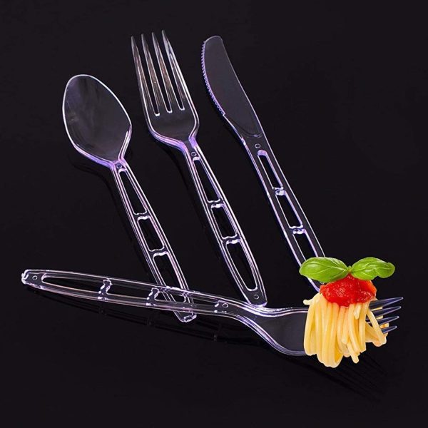 Party Bargains Disposable Cutlery set, SAPPHIRE Design, Clear Color, 360 Pieces: 180 Forks, 120 Spoons, 60 Knives