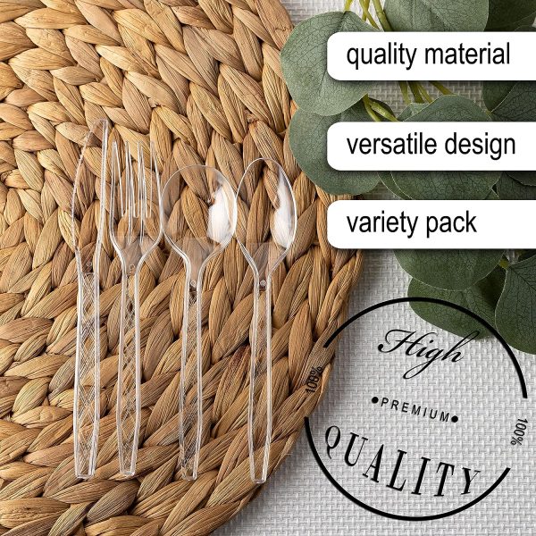 Party Bargains Disposable Cutlery set, SAPPHIRE Design, Clear Color, 360 Pieces: 180 Forks, 120 Spoons, 60 Knives
